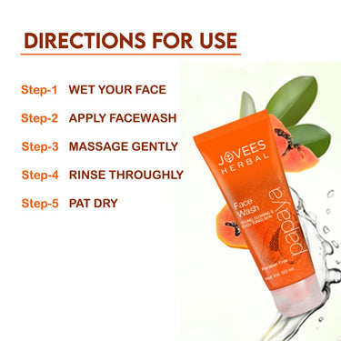 Jovees Herbal Papaya Face Wash For Glowing and Clear Skin with Papaya & Bilberry Ext | Gentle Cleanser For Brightens Skin, Removes Pigmentation & Dark Spots | For All Skin Types - 120ML (pack of 3)